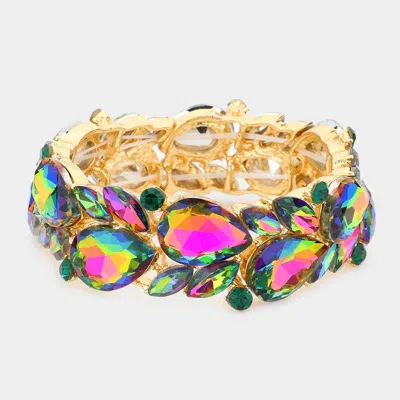 Fashnzfab Teardrop Marquise Stone Cluster Stretch Evening Bracelet In Pink