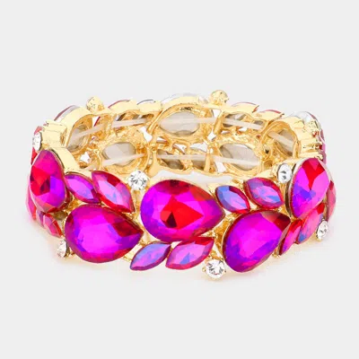 Fashnzfab Teardrop Marquise Stone Cluster Stretch Evening Bracelet Purple