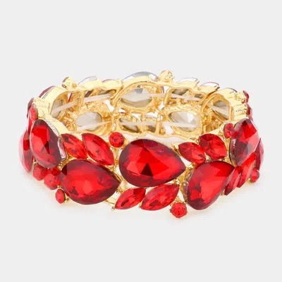 Fashnzfab Teardrop Marquise Stone Cluster Stretch Evening Bracelet Siam In Red