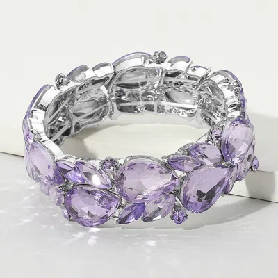 Fashnzfab Teardrop Marquise Stone Cluster Stretch Evening Bracelet Silver, Violet In Multi