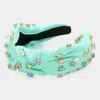 Fashnzfab Teardrop Marquise Stone Embellished Knot Burnout Headband In Green