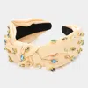 Fashnzfab Teardrop Marquise Stone Embellished Knot Burnout Headband In Multi