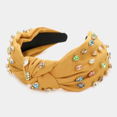 Fashnzfab Teardrop Marquise Stone Embellished Knot Burnout Headband In Yellow