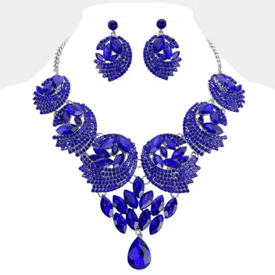Fashnzfab Teardrop Marquise Stone Embellished Rhinestone Paved Abstract Bib Statement Necklace In Blue