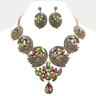 Fashnzfab Teardrop Marquise Stone Embellished Rhinestone Paved Abstract Bib Statement Necklace In Multi