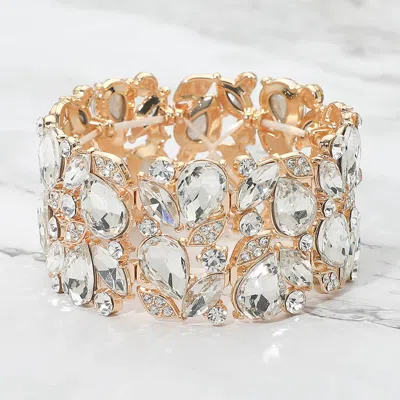 Fashnzfab Teardrop Marquise Stone Leaf Cluster Stretch Evening Bracelet In Gold