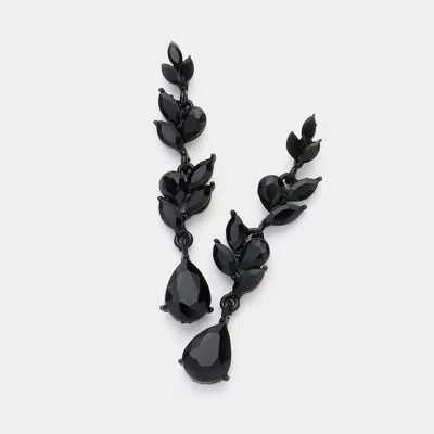 Fashnzfab Teardrop Marquise Stone Link Dangle Evening Earrings - Black, Jet Black