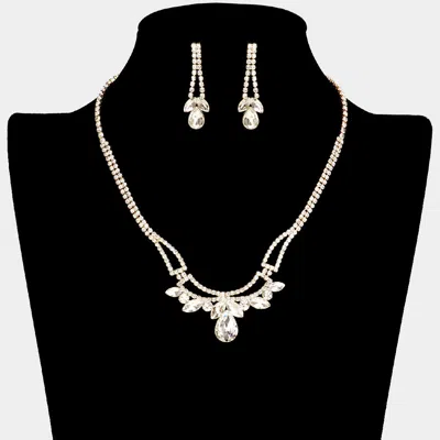 Fashnzfab Teardrop Marquise Stone Pointed Rhinestone Paved Necklace 15" + 4" L In Silver