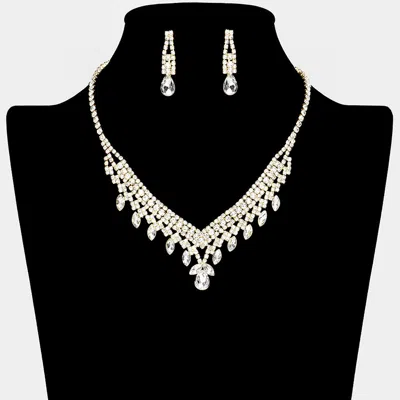 Fashnzfab Teardrop Marquise Stone Pointed Rhinestone Paved Necklace In Gold
