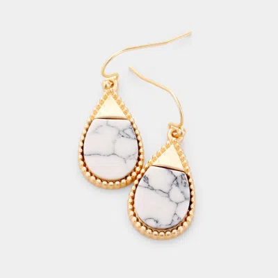 Fashnzfab Teardrop Marvel Stone Gold Metal Trim Earrings