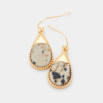 Fashnzfab Teardrop Marvel Stone Gold Metal Trim Earrings In Silver
