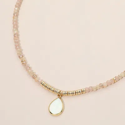 Fashnzfab Teardrop Mother Of Pearl Pendant Faceted Beaded Choker Necklace In Gold