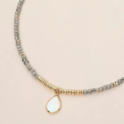 Fashnzfab Teardrop Mother Of Pearl Pendant Faceted Beaded Choker Necklace In Gold