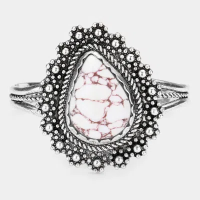 Fashnzfab Teardrop Natural Stone Antique Metal Cuff Bracelet White