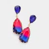 Fashnzfab Teardrop Ombre Stone Link Dangle Evening Earrings - Blue In Gold