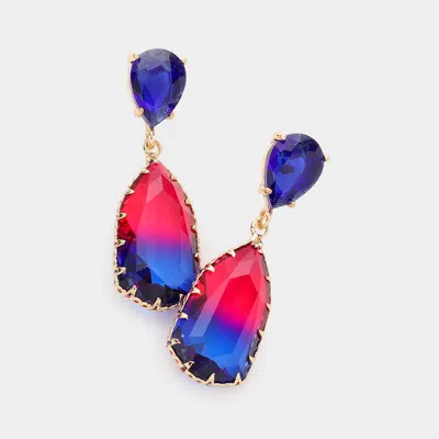 Fashnzfab Teardrop Ombre Stone Link Dangle Evening Earrings - Blue In Gold