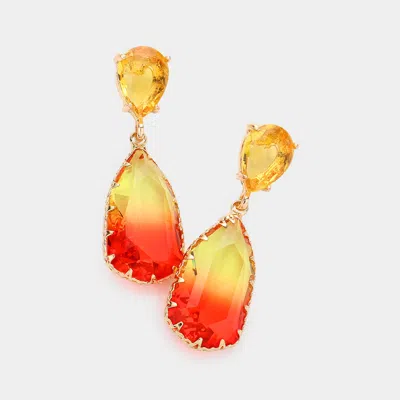 Fashnzfab Teardrop Ombre Stone Link Dangle Evening Earrings - Yellow