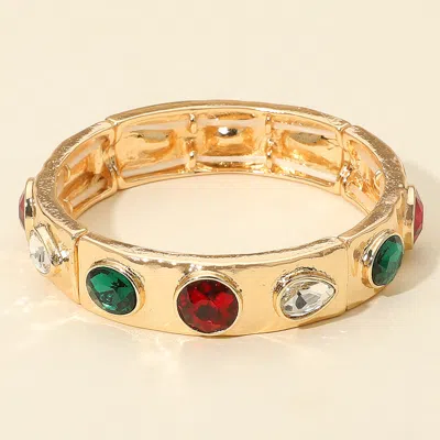 Fashnzfab Teardrop Oval Round Stone Embellished Stretch Bracelet Dark, Multi In Gold