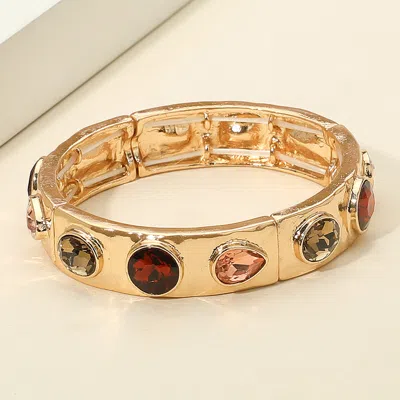 Fashnzfab Teardrop Oval Round Stone Embellished Stretch Bracelet In Gold