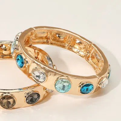 Fashnzfab Teardrop Oval Round Stone Embellished Stretch Bracelet In Metallic