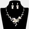 Fashnzfab Teardrop Pearl Accented Leaf Cluster Necklace In Gold