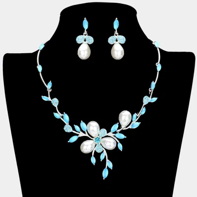 Fashnzfab Teardrop Pearl Accented Leaf Cluster Necklace In Neutral