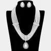 Fashnzfab Teardrop Pearl Bubble Stone Trimmed Pendant Necklace Clip On Earring Set In Metallic