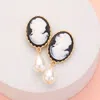 Fashnzfab Teardrop Pearl Dangle Cameo Earrings - Black In Gold