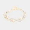 Fashnzfab Teardrop Pearl Detail Rhinestone Pave Floral Evening Bracelet Cream, Gold In Multi