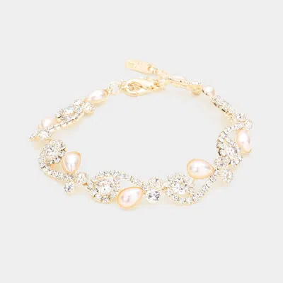 Fashnzfab Teardrop Pearl Detail Rhinestone Pave Floral Evening Bracelet Cream, Gold In Multi