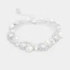 Fashnzfab Teardrop Pearl Detail Rhinestone Pave Floral Evening Bracelet Silver, White In White