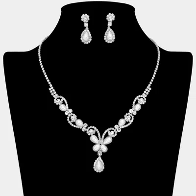 Fashnzfab Teardrop Pearl Embellished Rhinestone Paved Necklace In Multi