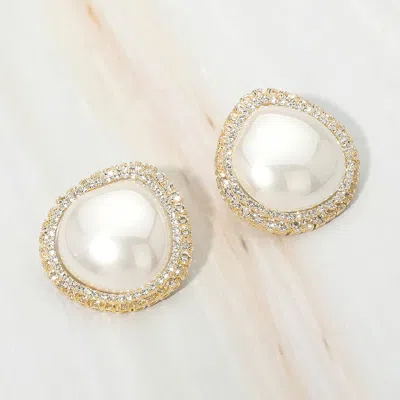 Fashnzfab Teardrop Pearl Halo Earrings In Gold
