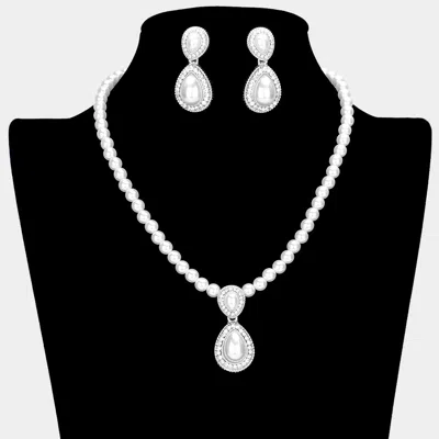 Fashnzfab Teardrop Pearl Pointed Pendant Necklace In White