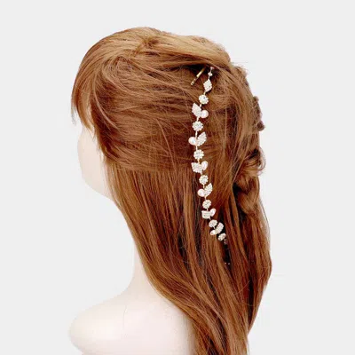 Fashnzfab Teardrop Pearl Rhinestone Leaf Vine Hair Comb In Metallic