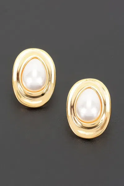 Fashnzfab Teardrop Pearl Stud Earrings In Gold
