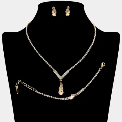 Fashnzfab Teardrop Pendant Accent Rhinestone Paved Jewelry Set In Pink