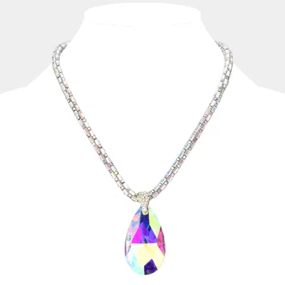 Fashnzfab Teardrop Pendant Bling Necklace - Ab In Multi