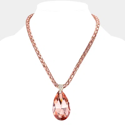 Fashnzfab Teardrop Pendant Bling Necklace - Peach In Pink