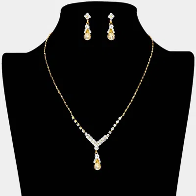 Fashnzfab Teardrop Pendant Crystal Rhinestone Necklace In Yellow