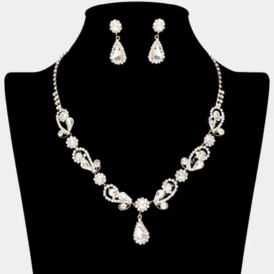 Fashnzfab Teardrop Pendant Flower Pointed Rhinestone Paved Necklace In Multi