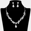 Fashnzfab Teardrop Pendant Flower Pointed Rhinestone Paved Necklace In Silver