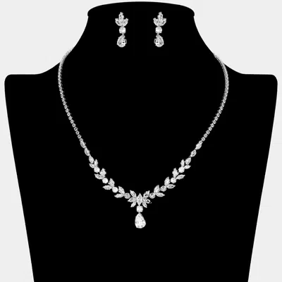 Fashnzfab Teardrop Pendant Marquise Cz Stone Cluster Embellished Rhinestone Paved Necklace In Multi