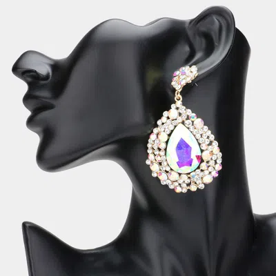 Fashnzfab Teardrop Pointed Rhinestone Embellished Dangle Evening Earrings - Ab, Gold In Multi