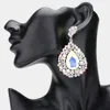 Fashnzfab Teardrop Pointed Rhinestone Embellished Dangle Evening Earrings - Ab, Silver In Metallic