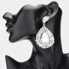 Fashnzfab Teardrop Pointed Rhinestone Embellished Dangle Evening Earrings - Clear, Silver In Silver