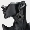 Fashnzfab Teardrop Pointed Rhinestone Embellished Dangle Evening Earrings - Jet Black In Black