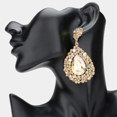 Fashnzfab Teardrop Pointed Rhinestone Embellished Dangle Evening Earrings - Lt Col Topaz In Gold