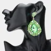 Fashnzfab Teardrop Pointed Rhinestone Embellished Dangle Evening Earrings - Peridot In Green