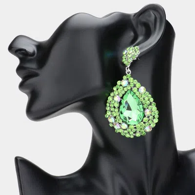 Fashnzfab Teardrop Pointed Rhinestone Embellished Dangle Evening Earrings - Peridot In Green